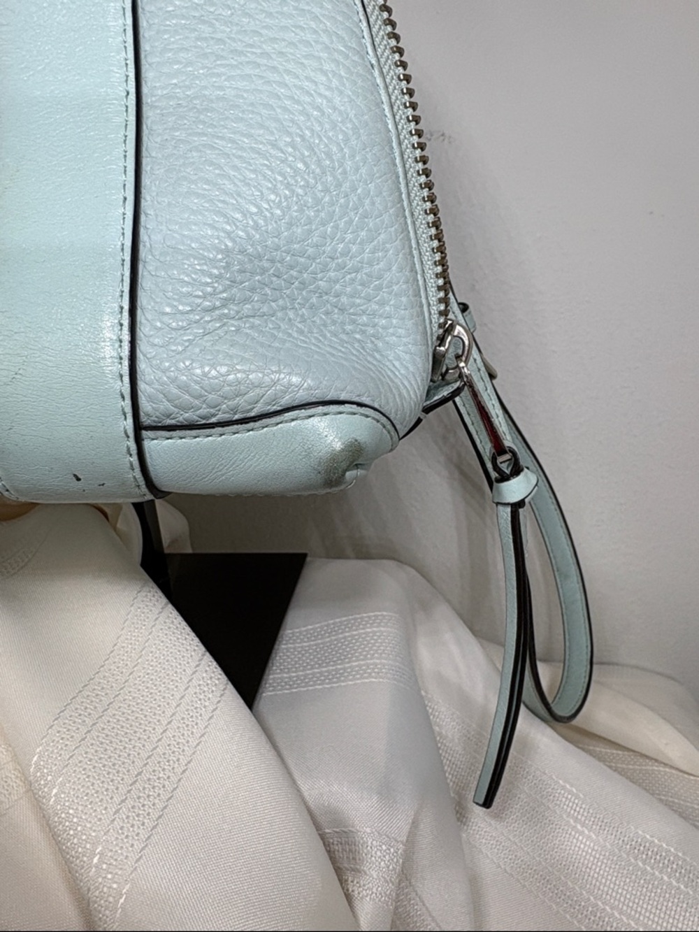 Coach Bleecker Mini Preston Satchel in Sea Mist Pebbled Leather with Strap - Picture 11 of 15